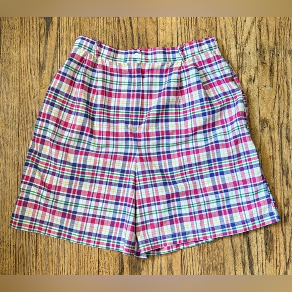 Vintage Pants - Vintage Pink Purple Plaid High Waist Shorts M L  Colorful Y2K Boho Grunge